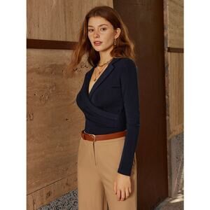 OGL Collared Surplice Top in Midnight Navy XS NWT